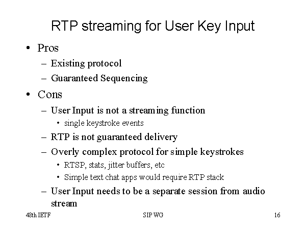RTP streaming for User Key Input